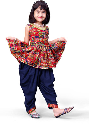 satyamfab Girls Festive & Party Kurta and Dhoti Pant Set(Red Pack of 1)