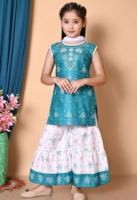 anfashion Baby Girls Festive & Party Kurta and Palazzo Set(Light Green Pack of 1)