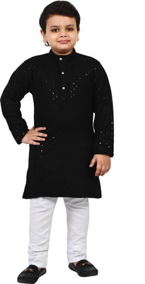 BT DEZINES Boys Wedding Kurta and Pyjama Set(Black Pack of 1)