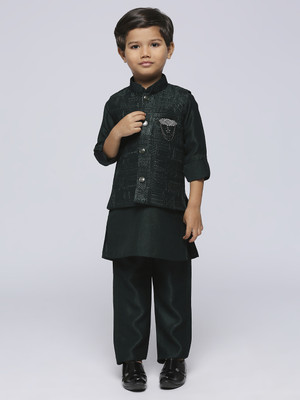Tasrika Boys Festive & Party Kurta, Waistcoat and Pyjama Set(Green Pack of 3)
