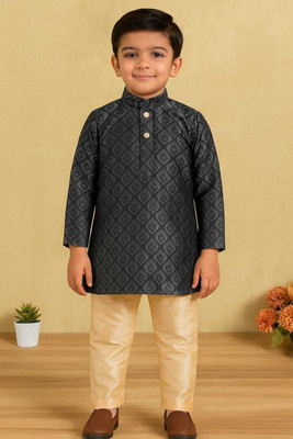 Oxipital Club Baby Boys Festive & Party Kurta and Pyjama Set(Black Pack of 1)