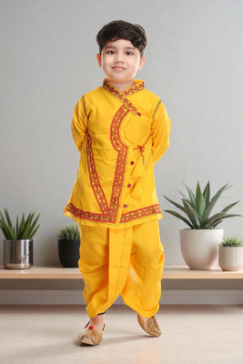 new gen Baby Boys Casual, Festive & Party, Wedding Dhoti & Kurta Set(Yellow Pack of 1)