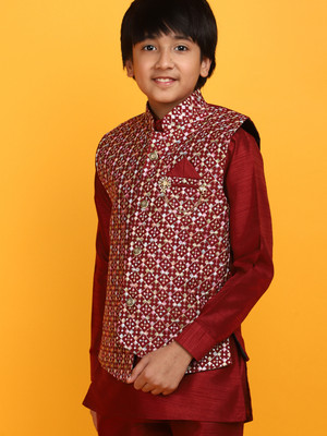 V-MART Boys Festive & Party Kurta and Pyjama Set(Maroon Pack of 3)