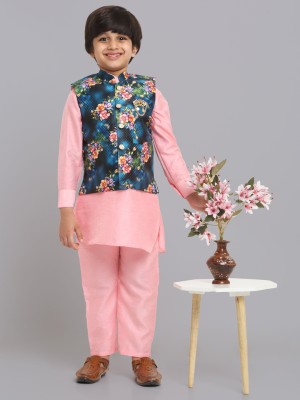 CENSAL Boys Festive & Party Kurta, Waistcoat and Pyjama Set(Pink Pack of 1)