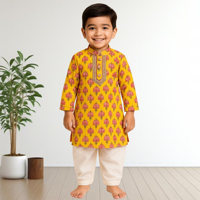 Baal Leela Boys Festive & Party, Wedding Kurta and Pyjama Set(Yellow Pack of 1)