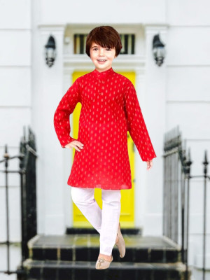MODINA ENTERPRISE Boys Casual Kurta and Churidar Set(Red Pack of 1)