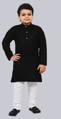 LABELZERO Boys Festive & Party Kurta and Pyjama Set(Black Pack of 2)
