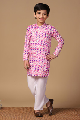 Fashion Dream Boys Wedding Kurta and Pyjama Set(Pink Pack of 1)