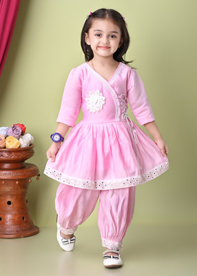 KGNDR Girls Festive & Party Kurta and Pyjama Set(Pink Pack of 1)