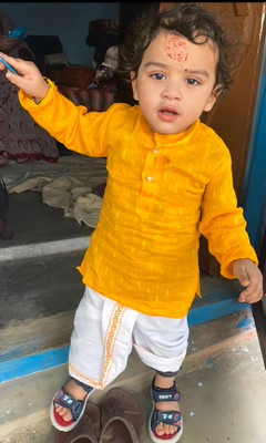 Alexa Creation Baby Boys Casual Kurta and Churidar Set(Yellow Pack of 1)