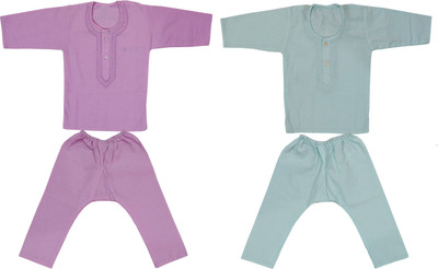 100LUCK Boys & Girls Casual Kurta and Pyjama Set(Multicolor Pack of 2)