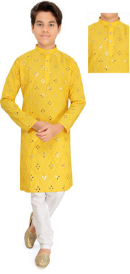 BYTER Boys Festive & Party Kurta and Pyjama Set(Yellow Pack of 1)