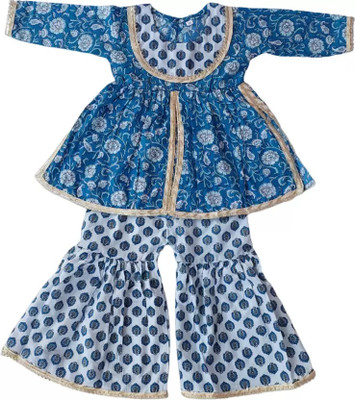 R.K.ENTERPRISES Girls Festive & Party Kurta and Pyjama Set(Blue Pack of 2)