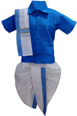 Kids Stylish Boys Festive & Party Dhoti, Shawl and Shirt Set(Light Blue Pack of 1)