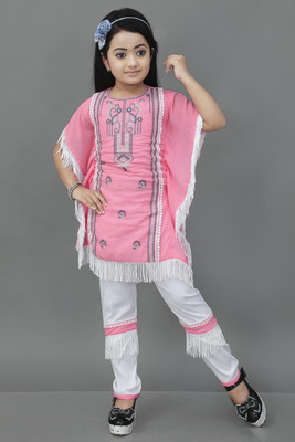 Prime clothing Girls Festive & Party Kurta and Pyjama Set(Pink Pack of 1)