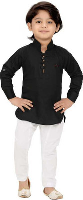 R KAY FASHIONS Boys Festive & Party Kurta and Pyjama Set(Black Pack of 1)