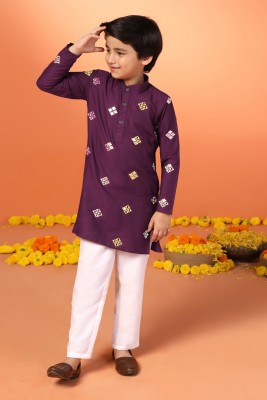 Fashion Dream Boys Festive & Party Kurta and Pyjama Set(Purple Pack of 1)