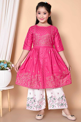 HAFIZA FASHION Girls Festive & Party Kurta and Pyjama Set(Pink Pack of 1)