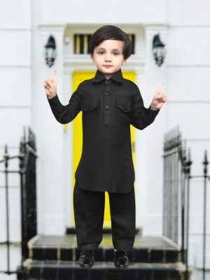 Rania Dresses Boys Casual Pathani Suit Set(Black Pack of 1)