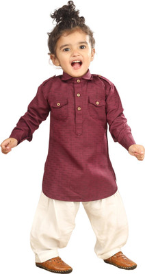 POLKA TOTS Boys Festive & Party, Wedding Pathani Suit Set(Maroon Pack of 1)