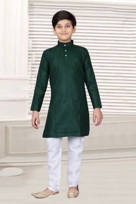 TAMMU Boys Self Design Straight Kurta(Green)