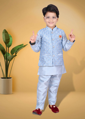 Bright Garments Dresses Boys Festive & Party Kurta and Pyjama Set(Light Blue Pack of 1)