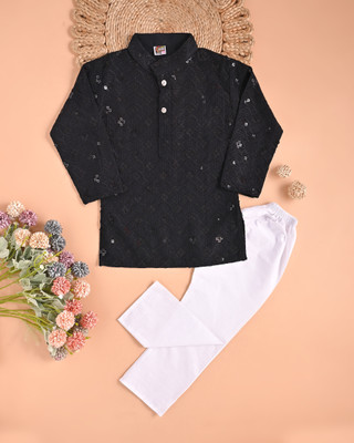 AK FASHION GERMENT Boys Festive & Party Kurta and Pyjama Set(Black Pack of 1)