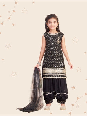 Kidotsav Girls Festive & Party Kurta and Patiala Set(Black Pack of 1)