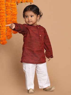 VASTRAMAY SISHU Baby Boys Casual, Formal, Wedding, Festive & Party Kurta and Pyjama Set(Maroon Pack of 1)