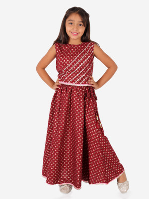 Superminis Girls Festive & Party Top and Skirt Set(Red Pack of 1)