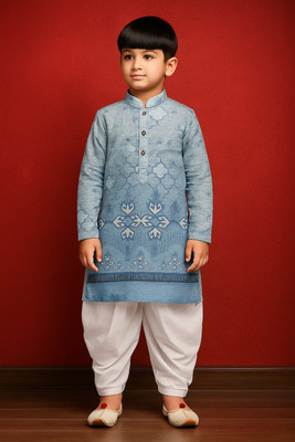 NFC CREATION Boys Festive & Party, Wedding Kurta and Patiala Set(Blue Pack of 1)