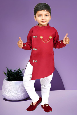 MODINA ENTERPRISE Boys Festive & Party Kurta and Pyjama Set(Maroon Pack of 1)