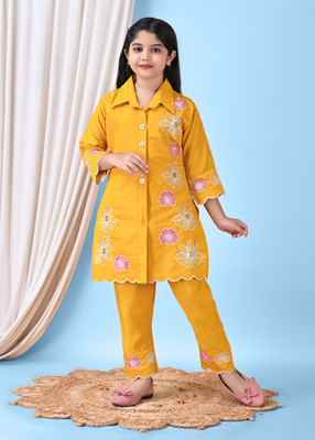 Jbegam Girls Wedding Kurta and Trouser Set(Yellow Pack of 1)