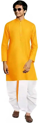 Tasrika Boys Festive & Party Kurta and Dhoti Pant Set(Yellow Pack of 1)