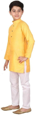 VC FASHION HUB Baby Boys Festive & Party Kurta and Pyjama Set(Yellow Pack of 1)