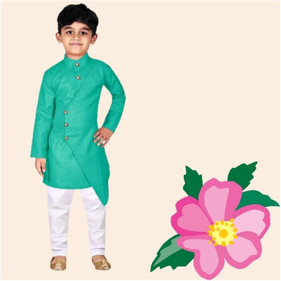 VC FASHION HUB Baby Boys Festive & Party Kurta and Pyjama Set(Green Pack of 1)