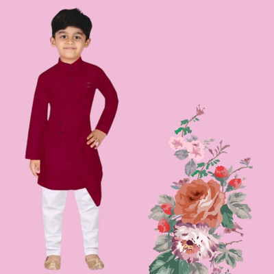 VC FASHION TREND Baby Boys Festive & Party Kurta and Pyjama Set(Maroon Pack of 1)