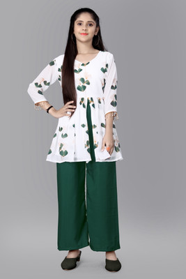 JK Creation Baby Girls Casual Kurta and Palazzo Set(White Pack of 1)