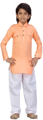 Yk Baby Boys Festive & Party Kurta and Pyjama Set(Orange Pack of 1)