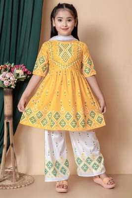 NFASHION Girls Festive & Party Kurta, Pyjama & Dupatta Set(Yellow Pack of 1)