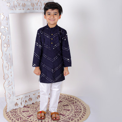 Superminis Boys Festive & Party Kurta and Pyjama Set(Blue Pack of 1)