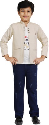 RICHIE RICH Boys Casual Blazer T-shirt, Trouser(Beige)