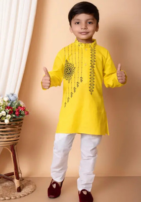 BAPPI FASHION Boys Festive & Party Kurta and Pyjama Set(Yellow Pack of 1)