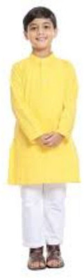 VDC CREATIONS Baby Boys Festive & Party Kurta and Pyjama Set(Yellow Pack of 1)