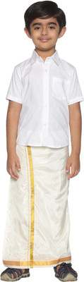 Sethukrishna Boys Festive & Party Shirt & Dhoti Set(White Pack of 1)