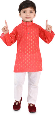 FN BRIGHT FASHION Boys Casual Kurta and Pyjama Set(Red Pack of 1)