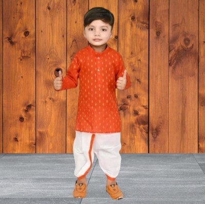 GARMENTSMM Boys Festive & Party Kurta and Dhoti Pant Set(Orange Pack of 1)