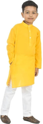 VC FASHION HUB Baby Boys Festive & Party Kurta and Pyjama Set(Yellow Pack of 1)