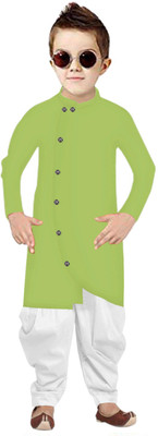 ZEDIN Boys Festive & Party Dhoti & Kurta Set(Green Pack of 1)