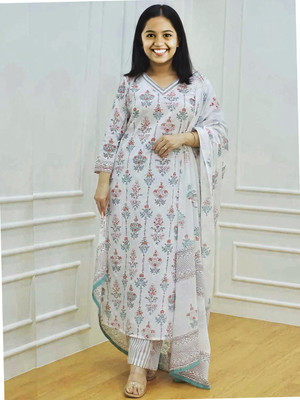 Vetrokart Girls Casual Churidar and Dupatta Set(White Pack of 1)